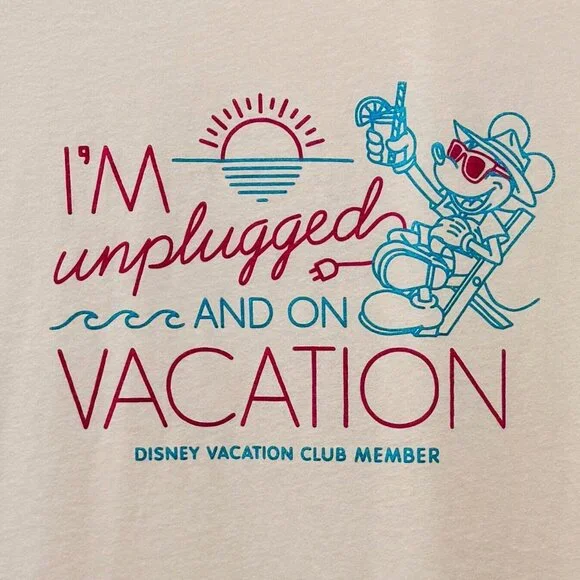 Disney DVC I'm Unplugged And On Vacation Sleeveless Tee Women XL Ivory - Picture 2 of 7